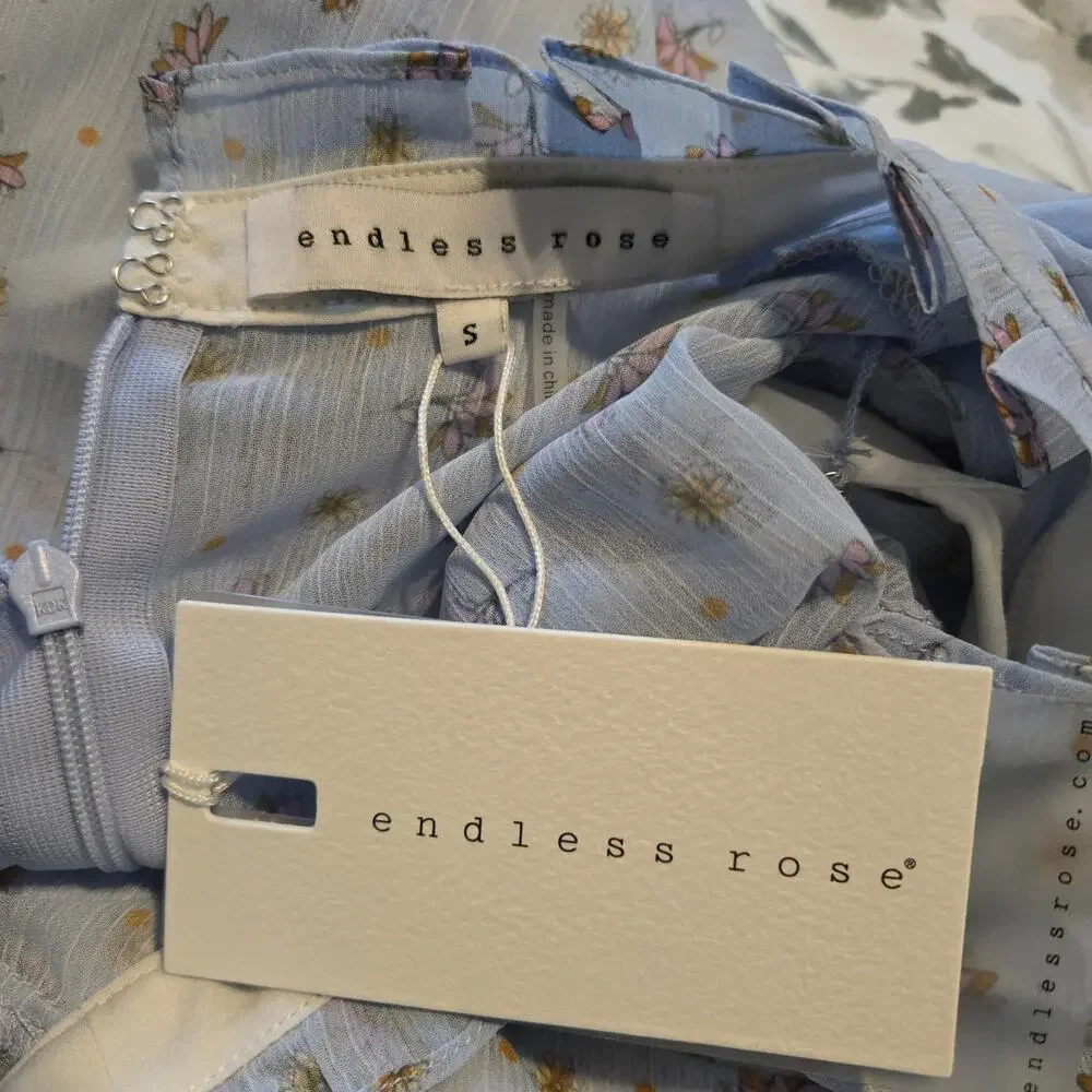 Endless rose Sheer baby blue floral Fairy Pleated tiered Cottagecore Sz Small - Picture 7 of 13